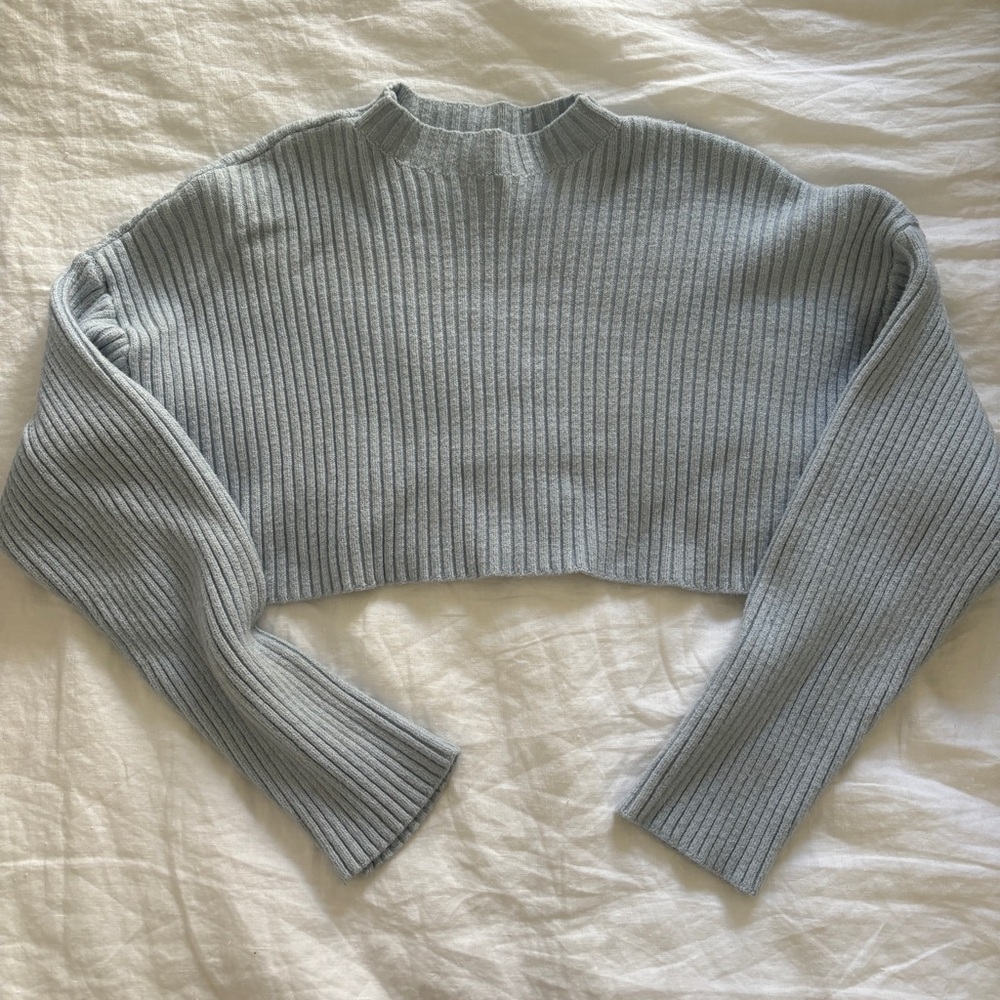 Zara light blue cropped ribbed sweater